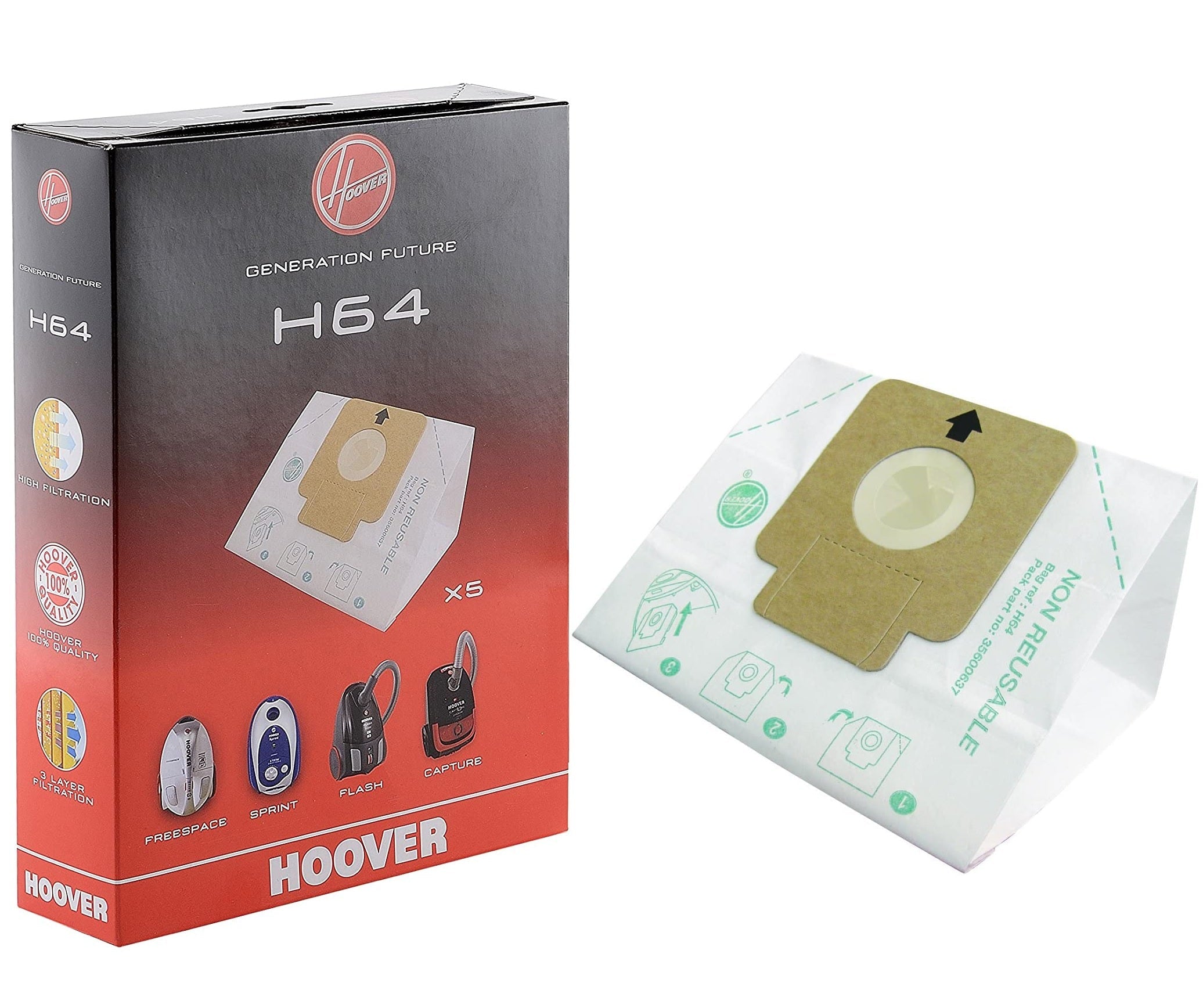 Hoover 35600637 Vacuum Cleaner Paper Bags H64 (5 Pack)